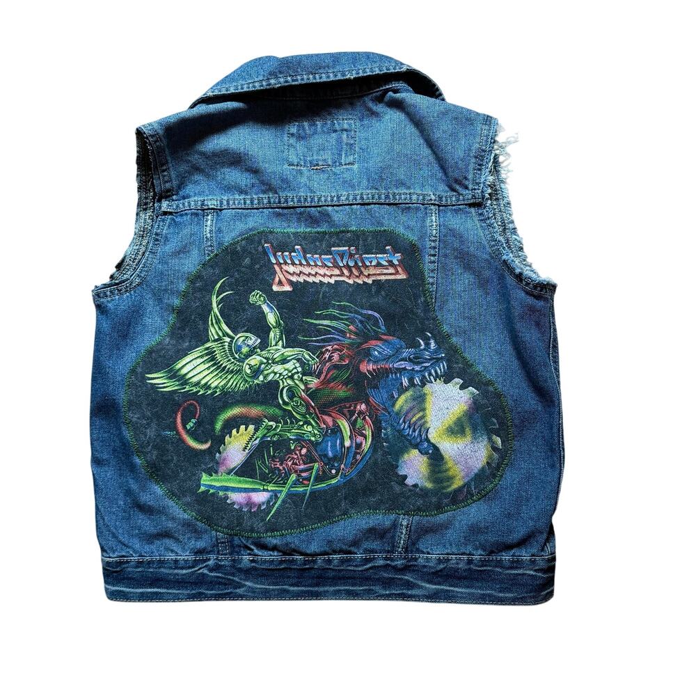 Judas Priest denim vest upcycle distressed